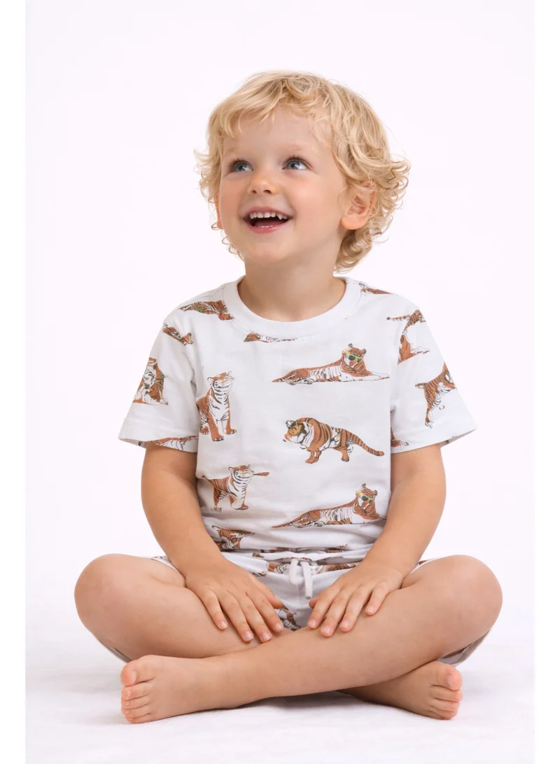 Victor And Jane  Boys Tiger Print Cotton Pajama Set – T-Shirt & Shorts Nightwear for Men | Best Price UAE