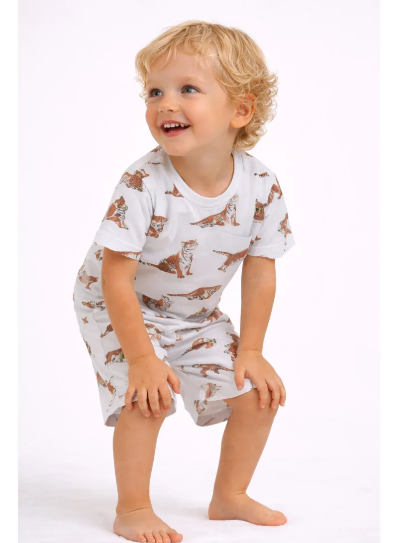 victor and jane Boys Tiger Print Cotton Pajama Set – T-Shirt & Shorts Nightwear
