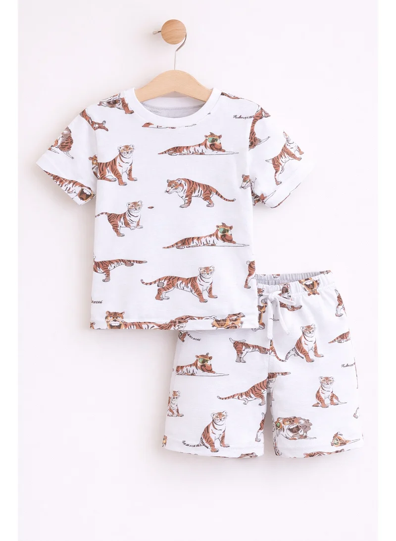 victor and jane Boys Tiger Print Cotton Pajama Set – T-Shirt & Shorts Nightwear