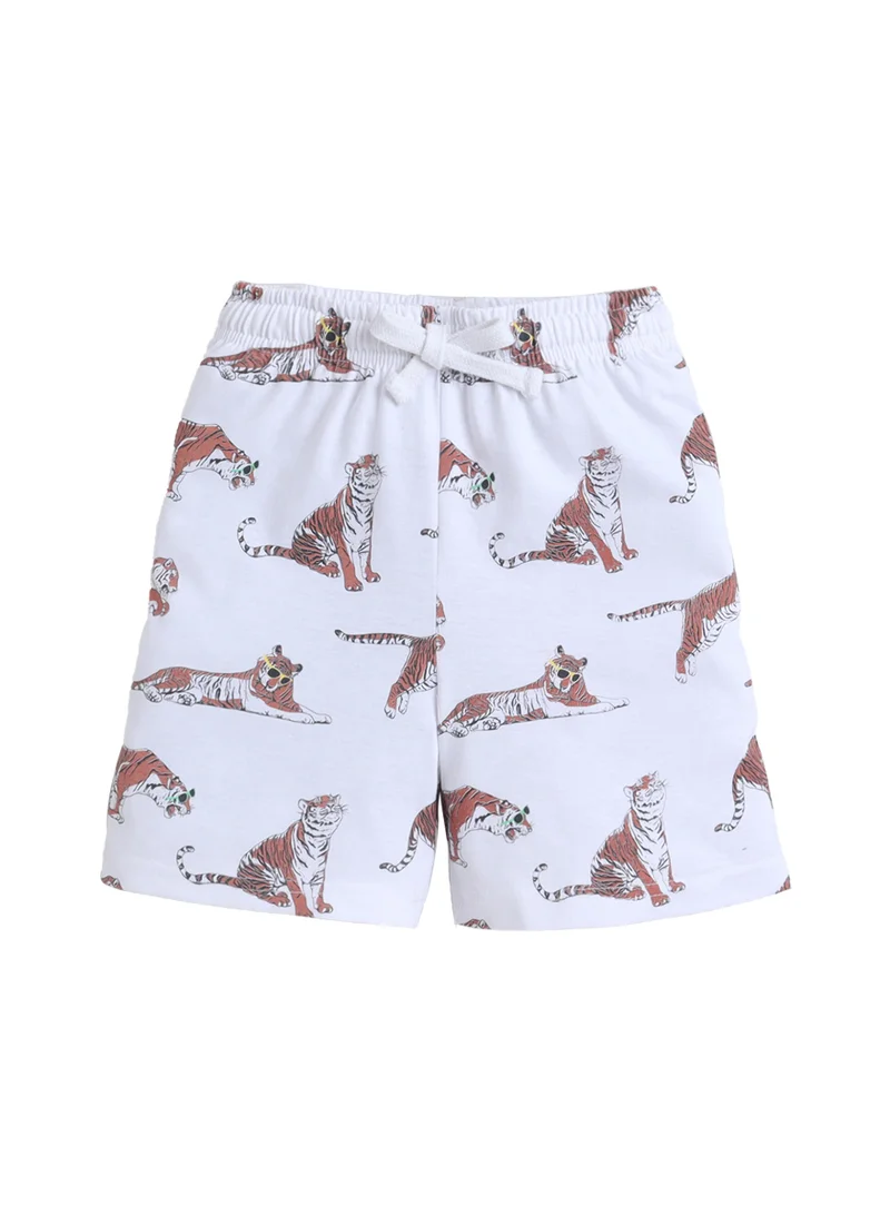 Victor And Jane  Boys Tiger Print Cotton Pajama Set – T-Shirt & Shorts Nightwear for Men | Best Price UAE