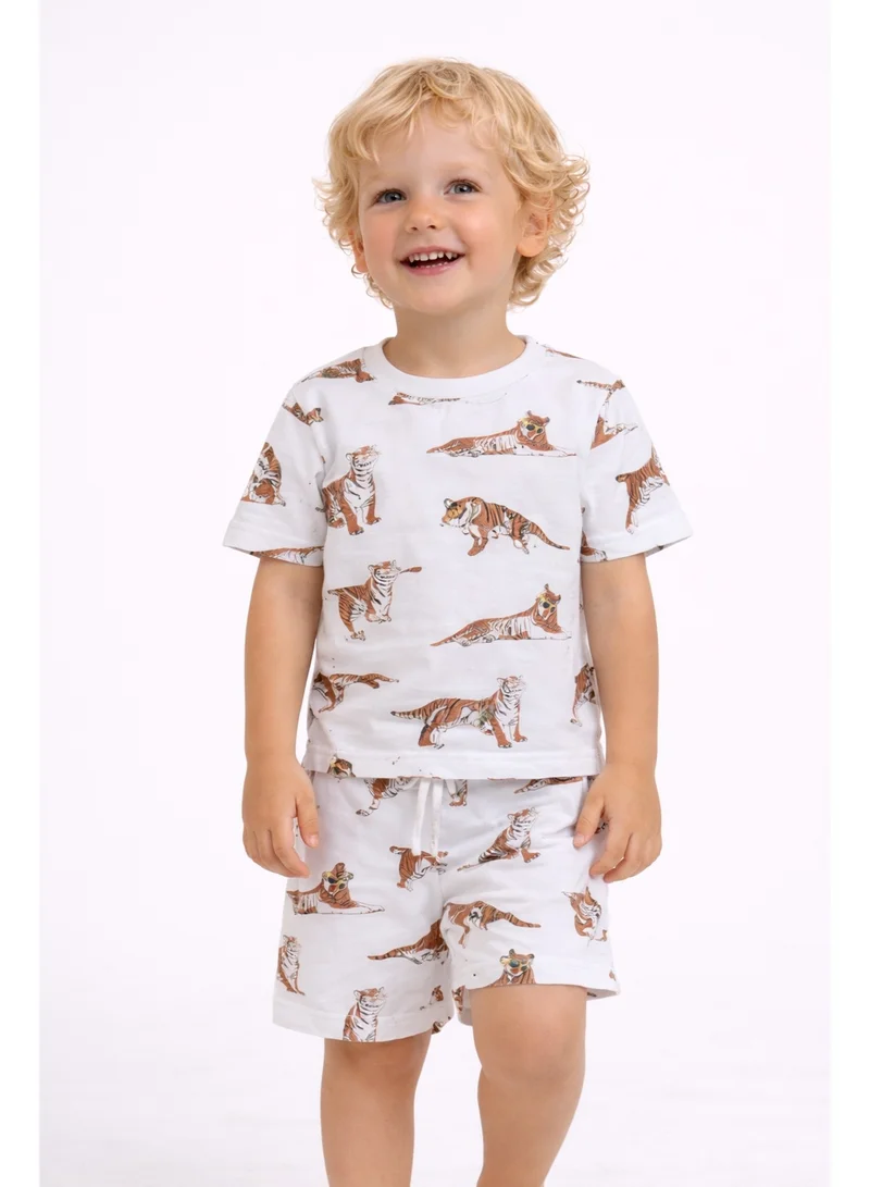 Victor And Jane  Boys Tiger Print Cotton Pajama Set – T-Shirt & Shorts Nightwear for Men | Best Price UAE