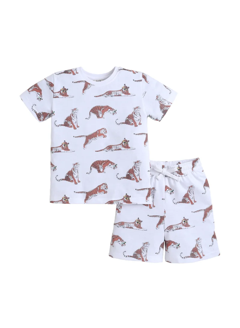 Victor And Jane  Boys Tiger Print Cotton Pajama Set – T-Shirt & Shorts Nightwear for Men | Best Price UAE