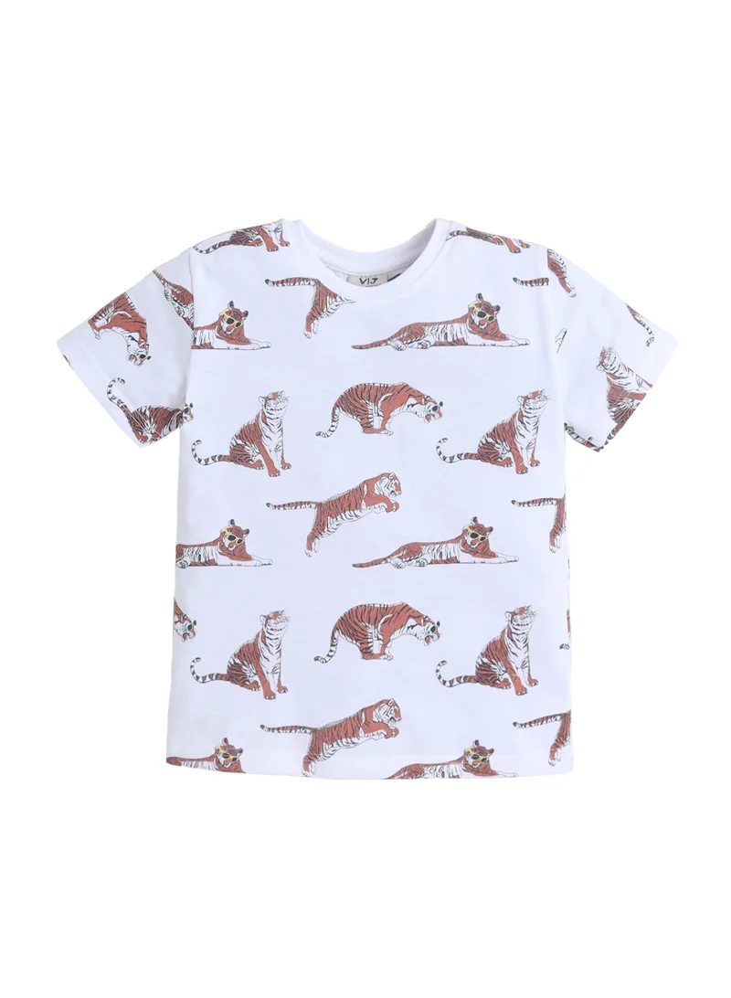Victor And Jane  Boys Tiger Print Cotton Pajama Set – T-Shirt & Shorts Nightwear for Men | Best Price UAE