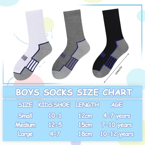 Comfoex 10 Pairs Boys Socks Crew Athletic Calf Long Half Cushioned Socks For Kids 4-6 6-8 8-10 Years Old - Image 2