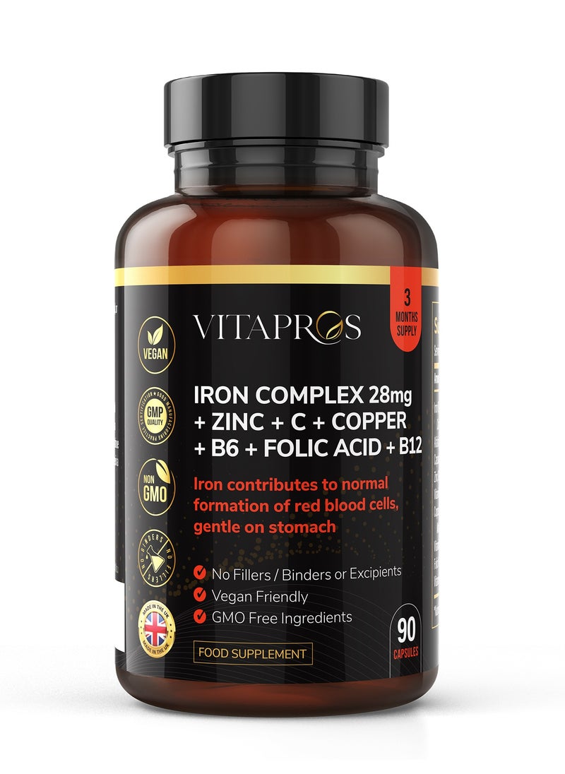 VITAPROS IRON COMPLEX 28mg + ZINC + C + COPPER + B6 + FOLIC ACID + B12  - Image 1