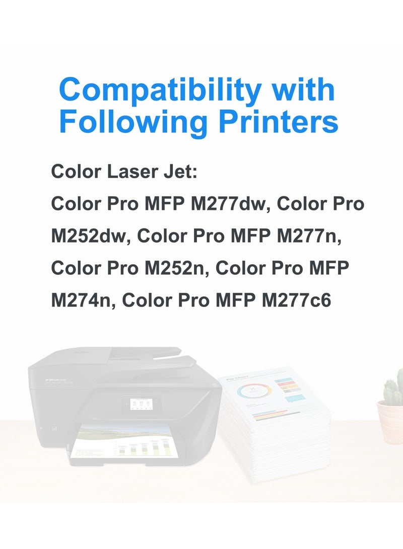 استبدال خراطيش الحبر 201A (مع رقاقة) لحبر طابعة 201A 201X CF400A CF401A CF402A CF403A لحبر طابعة الليزر الملون Jet Pro MFP M277dw M277n M277c6 M252dw M252n (4 عبوات) - Image 2