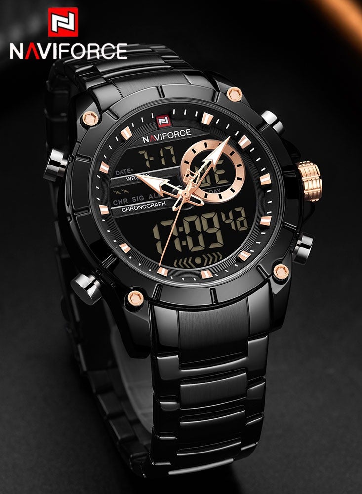 نافيفورس ساعة NAVIFORCE كوارتز أصلية فاخرة للرجال من الفولاذ المقاوم للصدأ مقاومة للماء وشاشة عرض مزدوجة عسكرية LED رقمية - Image 1