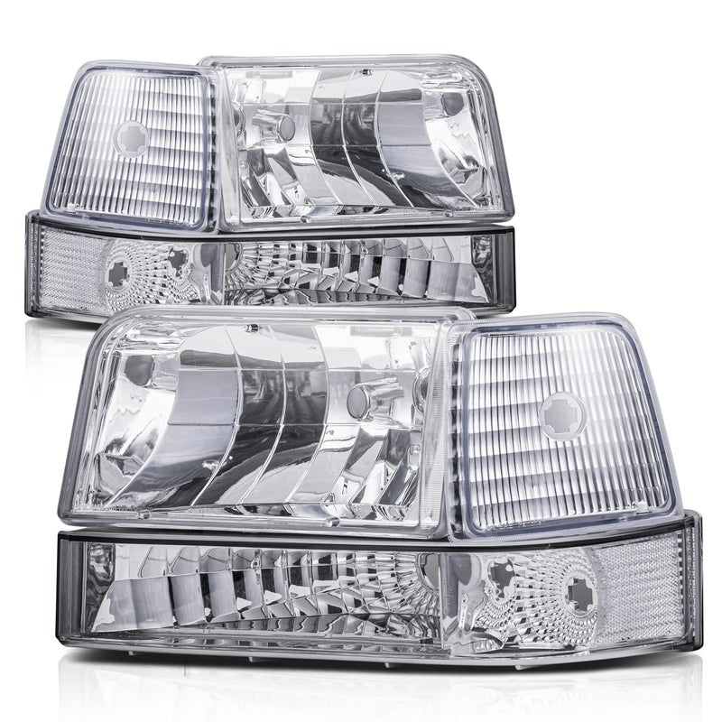 MAUTO Headlights Assembly with Bumper Corner Lamps Compatible with 19921996 Ford Bronco F150 F250 F350 Driver and Passenger Side Chrome Housing Clear Lens