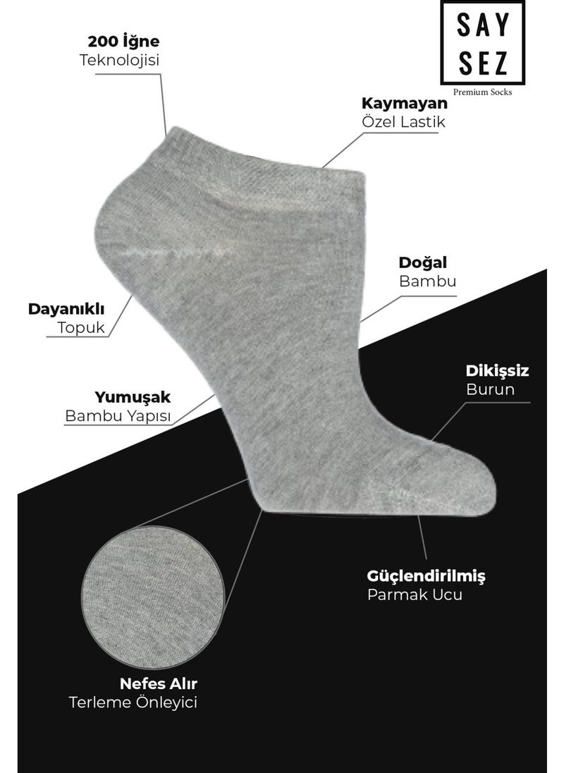 Saysez Bamboo Women's Booties Plain Gray Melange Color Socks Seamless Premium Boxed 6 Pcs  - Image 1