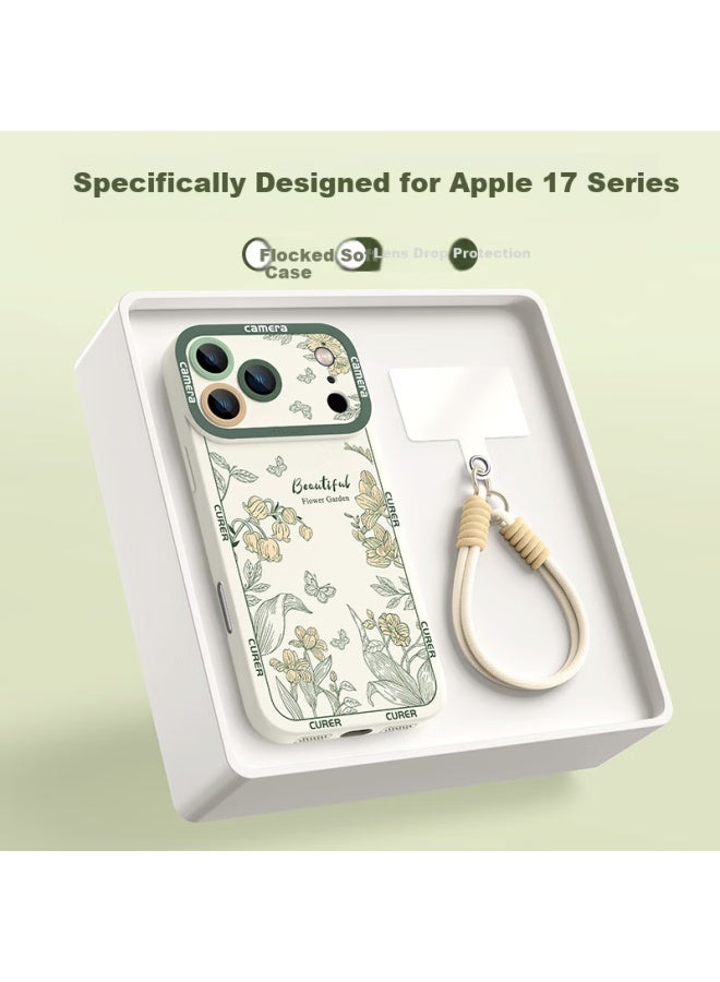 Xp Compatible Apple Iphone 17 Pro Max Full-coverage Lens Silicone Case With Lanyard, Advanced Shockproof Protective Shell For Men And Women - Antique White Vintage Garden