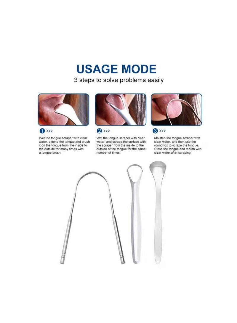 أوريتي 3 قطع الفولاذ المقاوم للصدأ منظف اللسان الفموي فضية 15 × 3 × 4.9 سم - Image 4