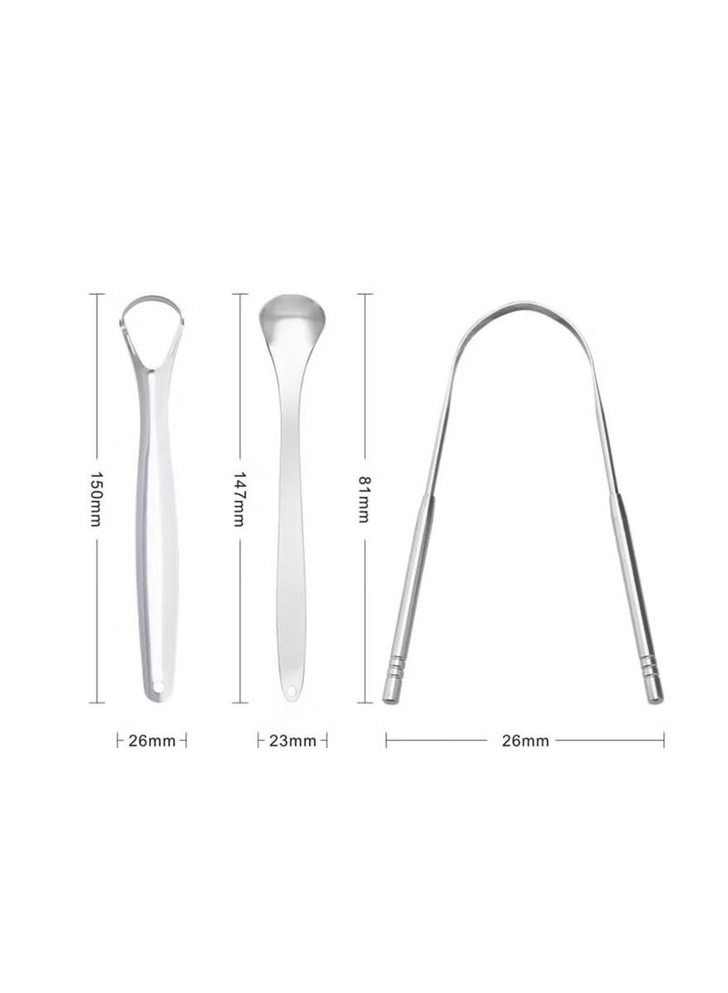أوريتي 3 قطع الفولاذ المقاوم للصدأ منظف اللسان الفموي فضية 15 × 3 × 4.9 سم - Image 2