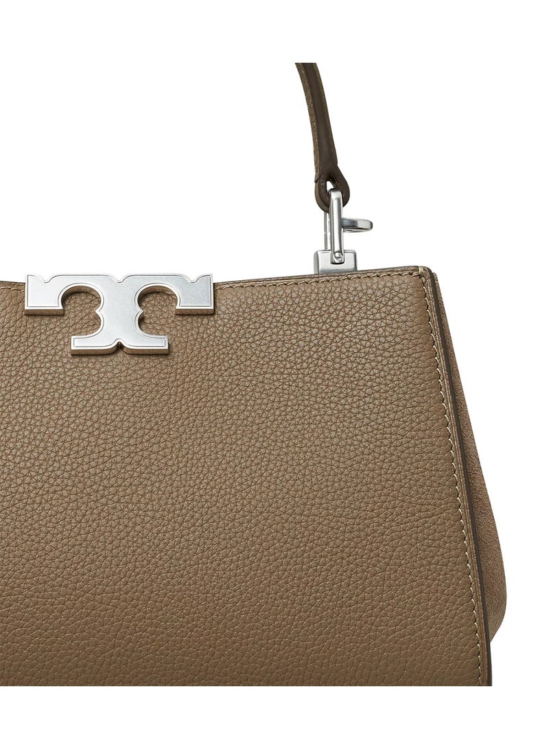 Burch Tory Burch Mini Eleanor Leather Satchel Bag, Women's Cross Body Bag, Women's Tote Bag, Women's Hand Bag, Women's Shoulder Bag, Women's Travel Bag, Wild-Mushroom-20cm - Image 5