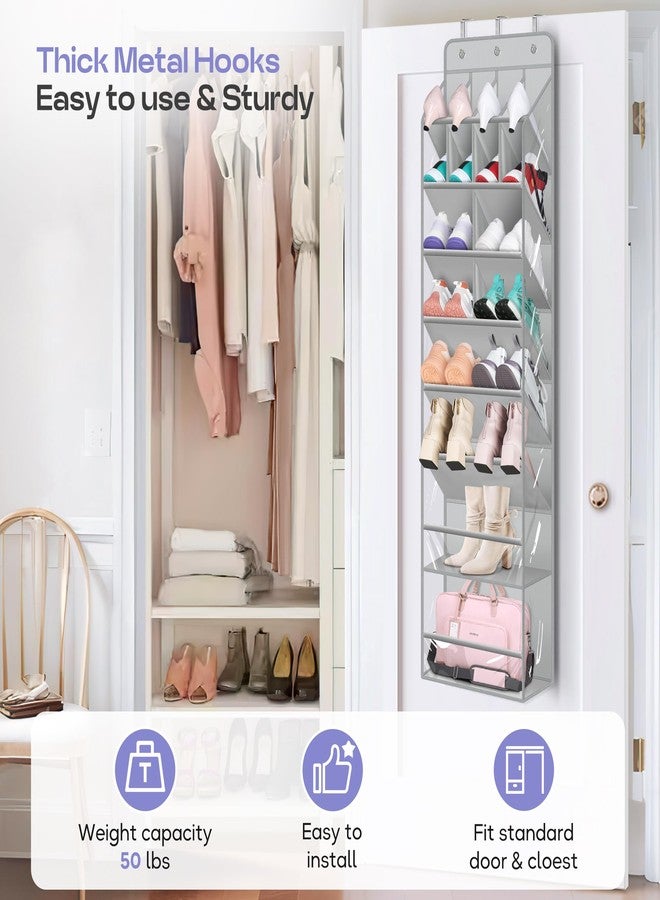 MISSLO Clear Over the Door Shoe Organizer Large Deep Pockets Hanging Shoe Rack for Closet Fit 20 Pairs Shoe Holder for Sneakers Boots Storage，Grey - Image 4