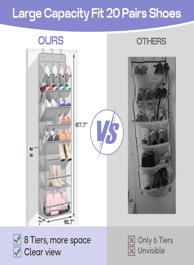 MISSLO Clear Over the Door Shoe Organizer Large Deep Pockets Hanging Shoe Rack for Closet Fit 20 Pairs Shoe Holder for Sneakers Boots Storage，Grey - Image 3