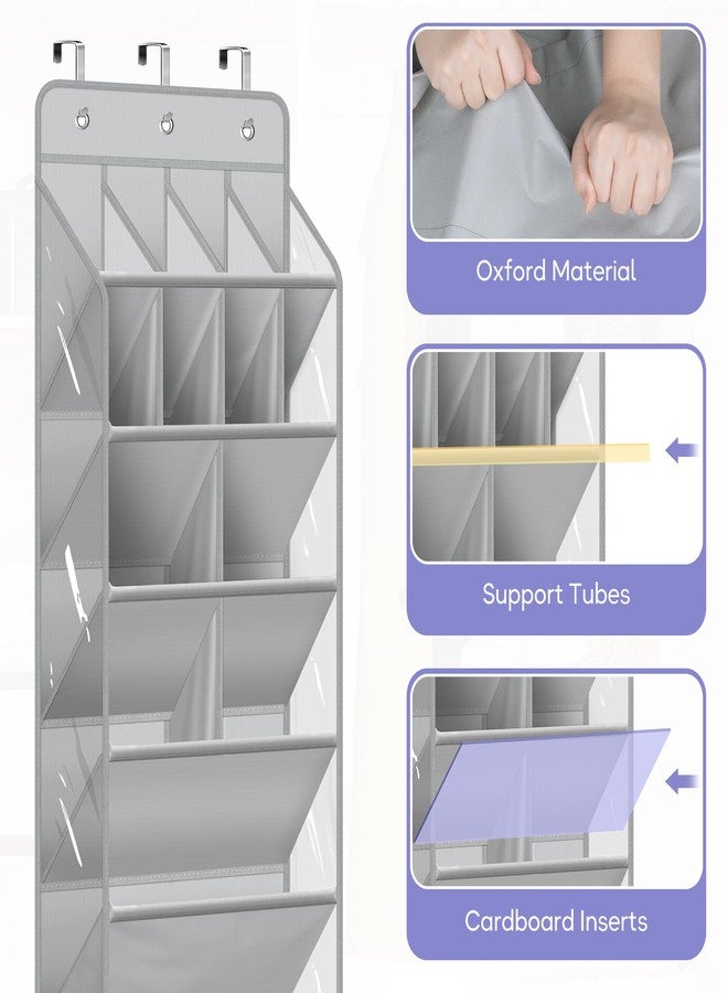 MISSLO Clear Over the Door Shoe Organizer Large Deep Pockets Hanging Shoe Rack for Closet Fit 20 Pairs Shoe Holder for Sneakers Boots Storage，Grey - Image 5