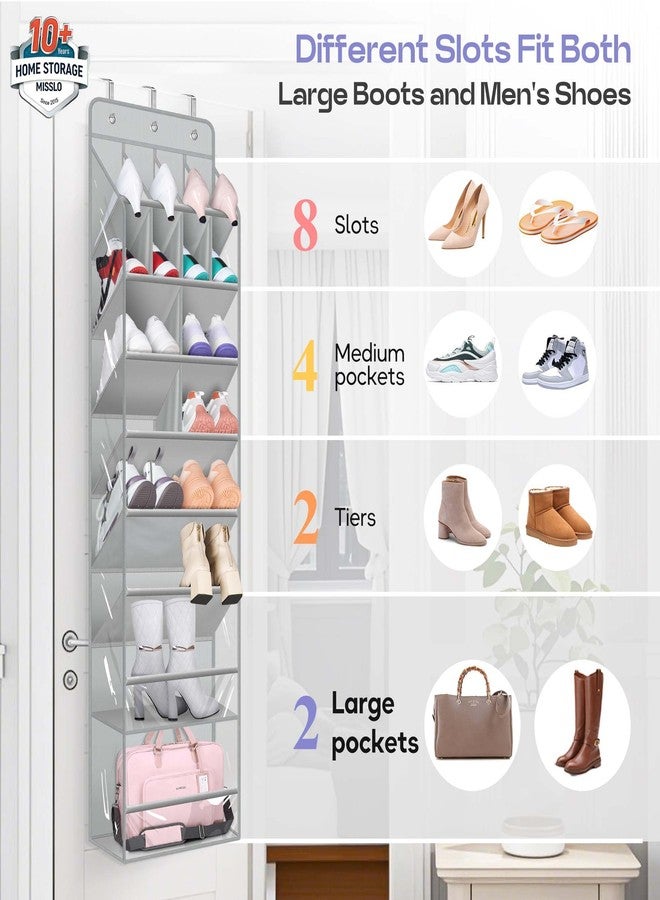 MISSLO Clear Over the Door Shoe Organizer Large Deep Pockets Hanging Shoe Rack for Closet Fit 20 Pairs Shoe Holder for Sneakers Boots Storage，Grey - Image 2