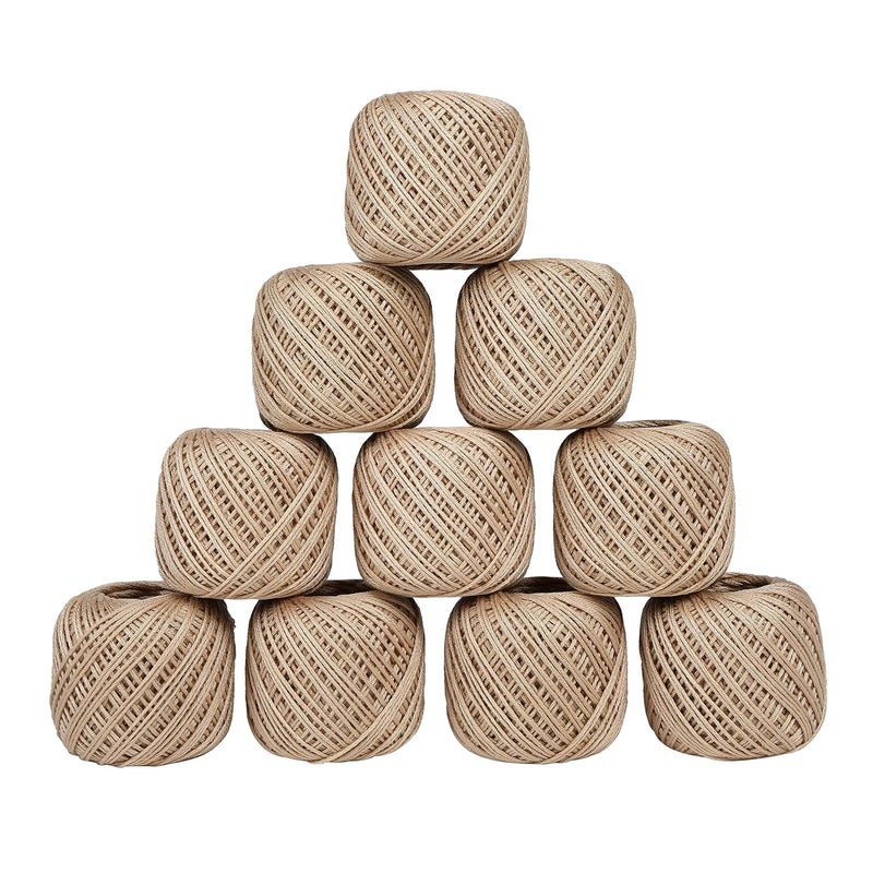 CORIOX Crochet Thread Set Of 10 Ball Crochet Cotton Thread Yarn For Knitting And Craft Making. Size 20 Gram 55 To 60 Mtr Approx (Beige), 230 Gram - Image 1