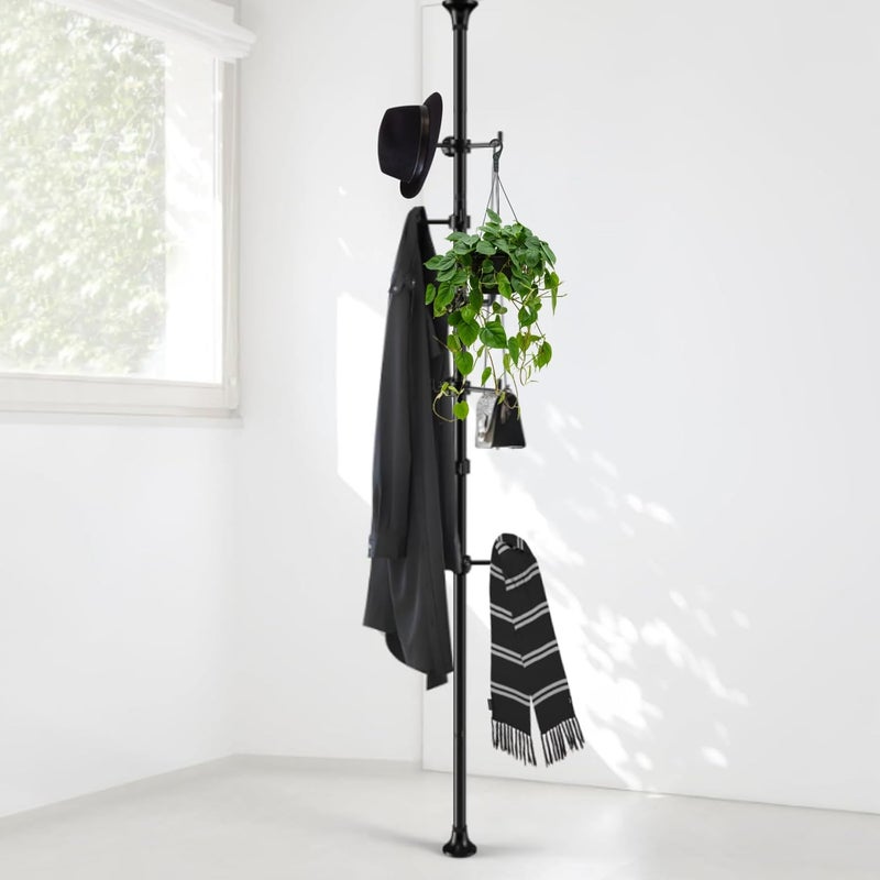Sempicad Coat Rack Freestanding, 56 to 125 inch Adjustable Tension Rod Hanger with 12 Hooks for Hanging Coat, Plant,Jacket, Hat, Scarf, Suitable for Living Room, Balcony, Kitchen Black - Image 1