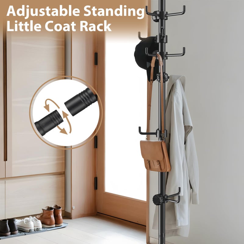 Sempicad Coat Rack Freestanding, 56 to 125 inch Adjustable Tension Rod Hanger with 12 Hooks for Hanging Coat, Plant,Jacket, Hat, Scarf, Suitable for Living Room, Balcony, Kitchen Black - Image 2