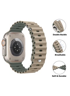 Color Fans Soft Silicone Ocean Sports Strap Compatible Apple Watch Ultra 49mm 45mm 44mm 42mm for Men Women, Adjustible Watch Band for Apple Watch Ultra/SE/Series 9/8/7/6/5/4/3/2/1 - Khaki/Gray Green  - Image 2