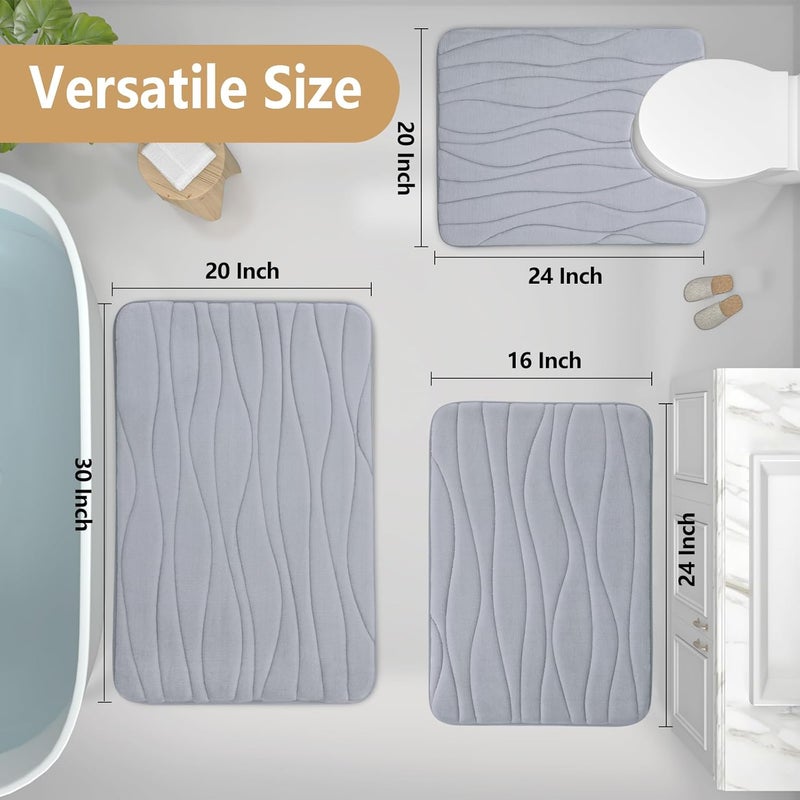 Buganda Memory Foam 2 Pieces Bath Rugs Set - Soft Non-Slip Thick Bath Mat and Contour Toilet Rug, Absorbent Washable Bathroom Rugs and Mats Set (20" x 24" + 20" x 32", Grey) - Image 2
