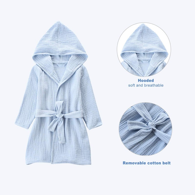 TADO MUSLIN Toddler Bathrobe, Cover-Up for Kids Soft and Breathable Organic Cotton Robe for baby, Boy& Girl Hooded Towel, 2-4 T, Blue - Image 3