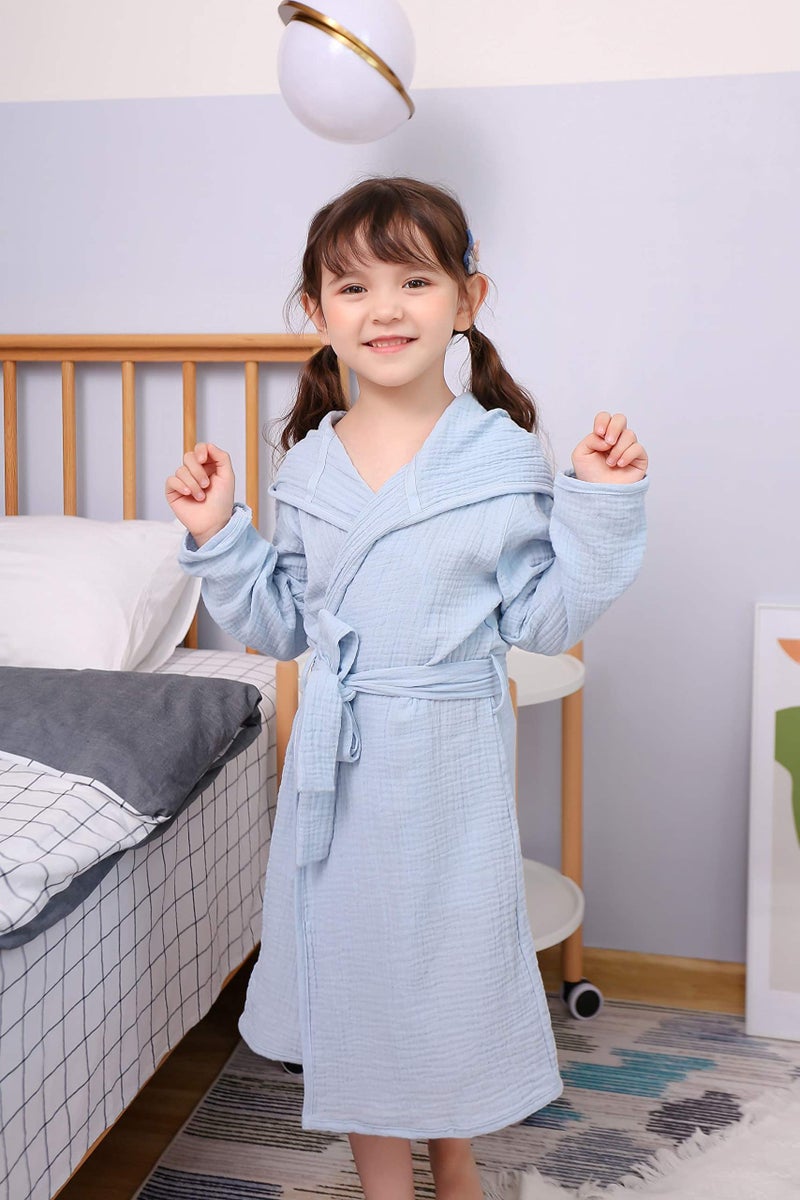 TADO MUSLIN Toddler Bathrobe, Cover-Up for Kids Soft and Breathable Organic Cotton Robe for baby, Boy& Girl Hooded Towel, 2-4 T, Blue - Image 4