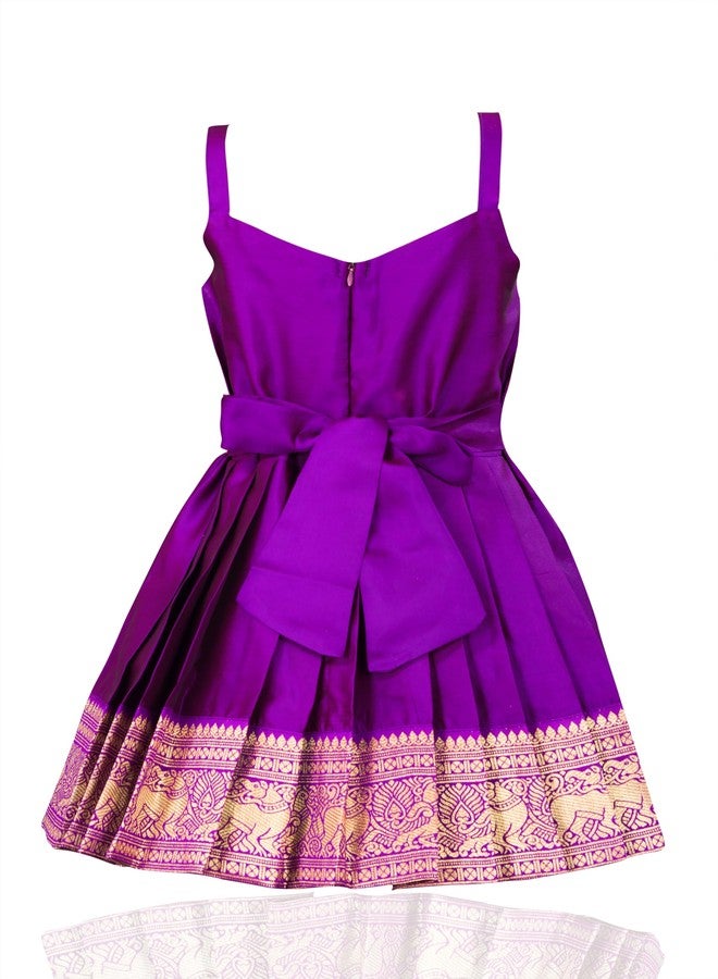 COMRATE South Indian Traditional Pattu Pavadai Tapeta Silk Purple Frock Dress for Baby Girls - Image 2