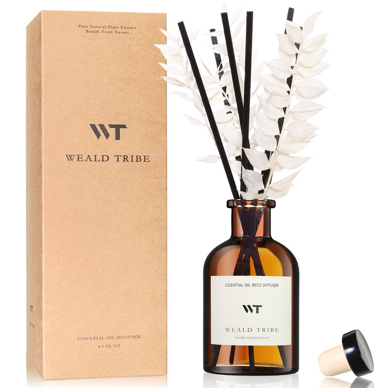 WEALD TRIBE Reed Diffuser Set for Bathroom Air Fresheners, Oil Diffuser Sticks | White Tea Scent 4.0 fl oz Home Fragrance with Sticks Defusers | House Bedroom Office Shelf Decor - Image 1