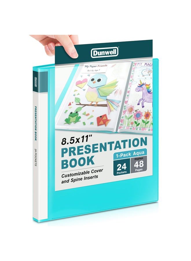 Dunwell Binder with Plastic Sleeves 24-Pocket, (Aqua) Presentation Book, 8.5 x 11 Portfolio Folder with Clear Sheet Protectors, Displays 48 Pages of Documents, Certificates, Keepsakes - Image 1