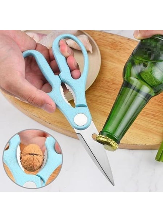 مقص مطبخ متعدد الاستخدامات – ستانلس ستيل مع كاسر مكسرات وفتاحة زجاجات وغطاء واقي (ألوان عشوائية) - Image 2