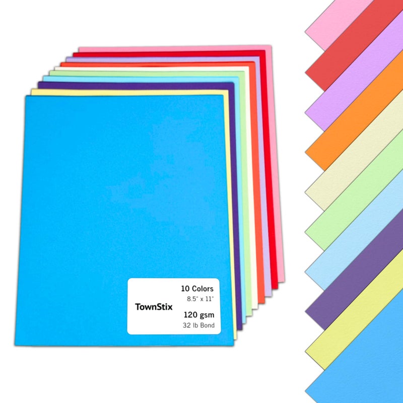 TownStix 50 Sheets, (32 lb/120 gsm) - Colored Paper Card Stock for Printer, Colorful Cardstock for Crafts - 10 Assorted Colors, 8.5 x 11 inches - Image 1