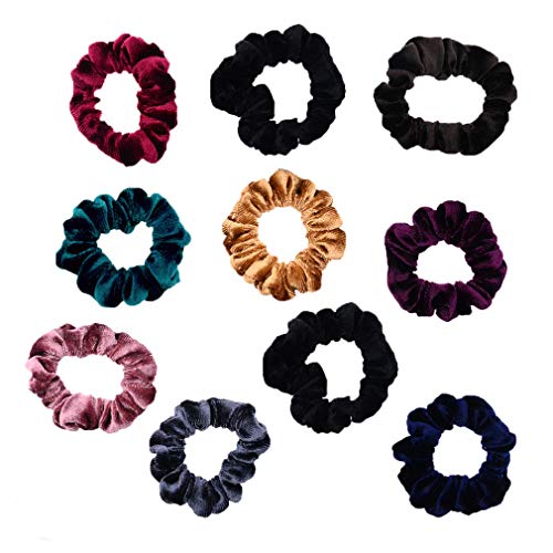 PIDOUDOU 10 Pack Assorted Color Small Velvet Scrunchies for Thin Hair Women Elastic Hair Bands Accessories - Image 1