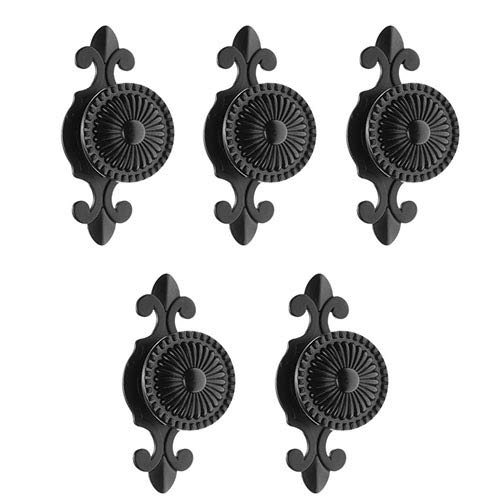 MUXSAM Kitchen Cabinet Knobs Pulls with Backplate, 2 in 1 Retro Round Metal Knob Pull Handle for Antique Dresser Drawer Cabinet Cupboard Wardrobe Door Room Hardware Decoration (5-Pack, Black) - Image 1