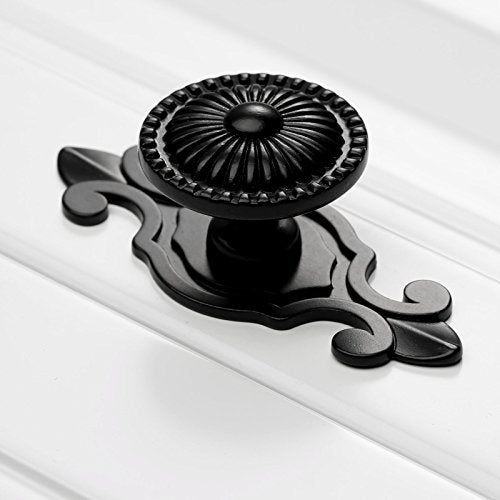 MUXSAM Kitchen Cabinet Knobs Pulls with Backplate, 2 in 1 Retro Round Metal Knob Pull Handle for Antique Dresser Drawer Cabinet Cupboard Wardrobe Door Room Hardware Decoration (5-Pack, Black) - Image 5