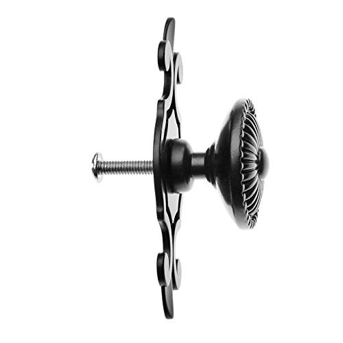 MUXSAM Kitchen Cabinet Knobs Pulls with Backplate, 2 in 1 Retro Round Metal Knob Pull Handle for Antique Dresser Drawer Cabinet Cupboard Wardrobe Door Room Hardware Decoration (5-Pack, Black) - Image 3