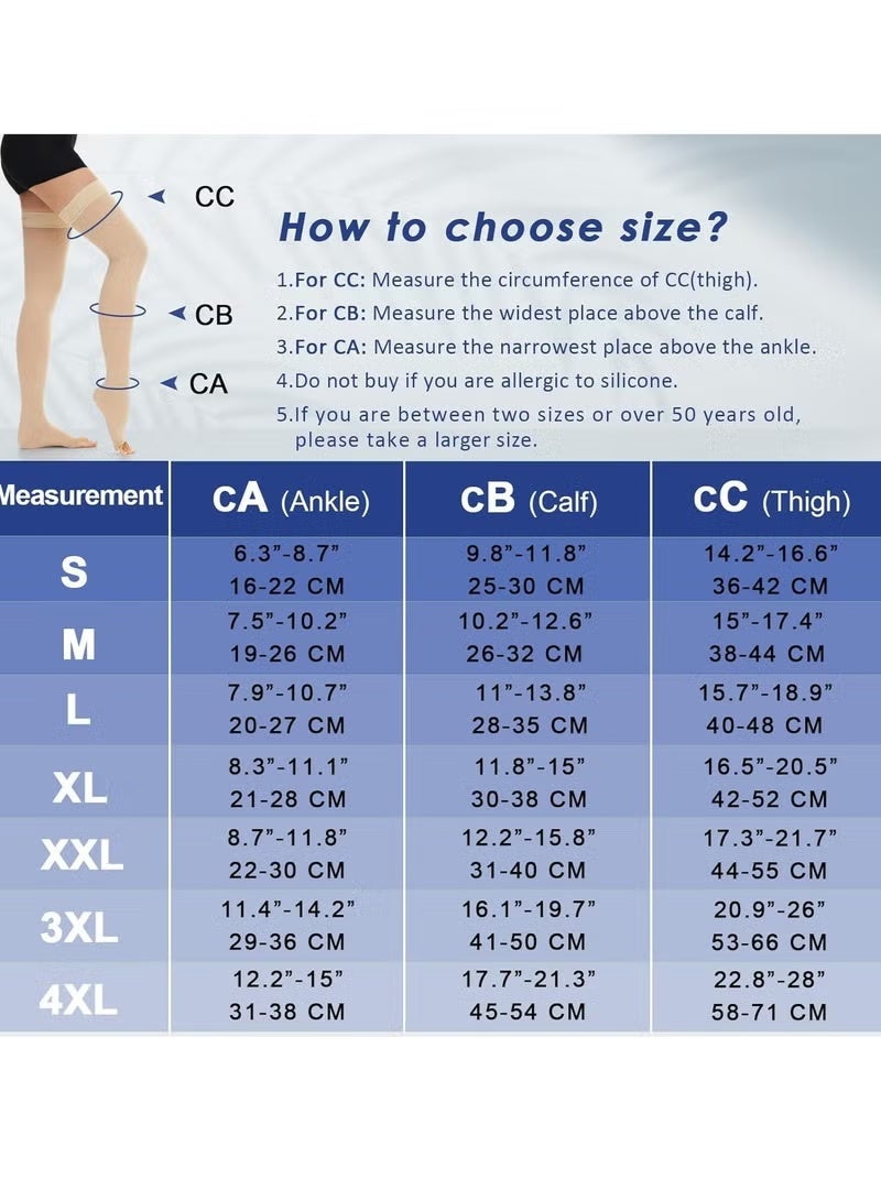 Jourvent 23-32 mmHg Open Toe Medical Compression Stockings for Women Men, Thigh High Graduated Compression Socks with Dot Silicone Band, Support Circulation Pressure Stockings for Varicose Veins, Edema (L) - Image 4