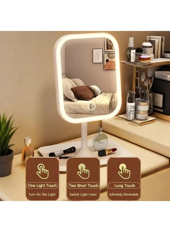 HIAS Luminous LED Makeup Mirror with Touch Sensor – Rechargeable Dimmable Light Vanity Mirror for Dressing Table, Skincare & Beauty Routine | Portable Desktop Mirror with Adjustable Brightness (Pink) - Image 4