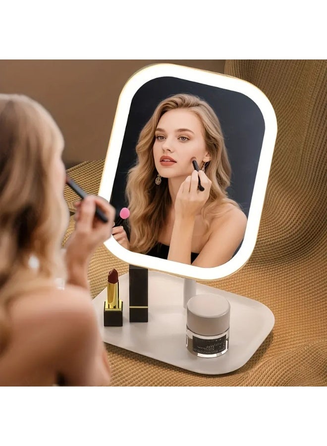 HIAS Luminous LED Makeup Mirror with Touch Sensor – Rechargeable Dimmable Light Vanity Mirror for Dressing Table, Skincare & Beauty Routine | Portable Desktop Mirror with Adjustable Brightness (Pink) - Image 3