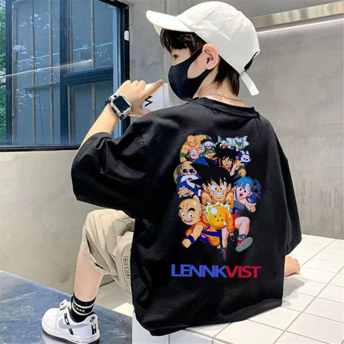 Boys T-Shirt Short-Sleeved Cotton 2024 Style Middle And Large Children'S Clothes Fashionable Handsome Children'S Street Top Summer Clothes - Image 1