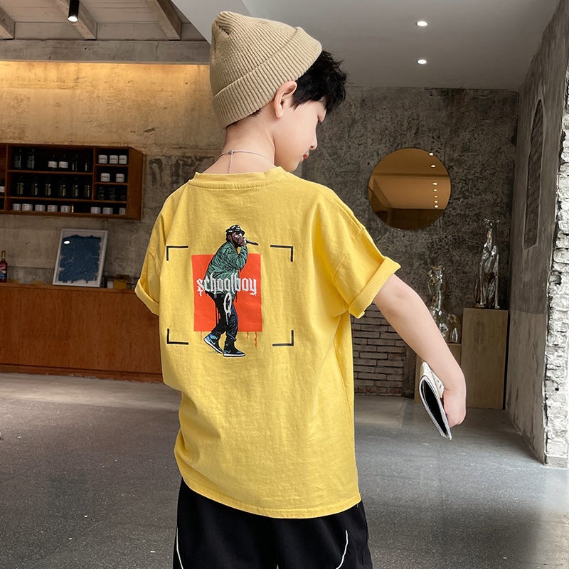 Boys T-Shirt Short-Sleeved Cotton 2024 Style Middle And Large Children'S Clothes Fashionable Handsome Children'S Street Top Summer Clothes - Image 5