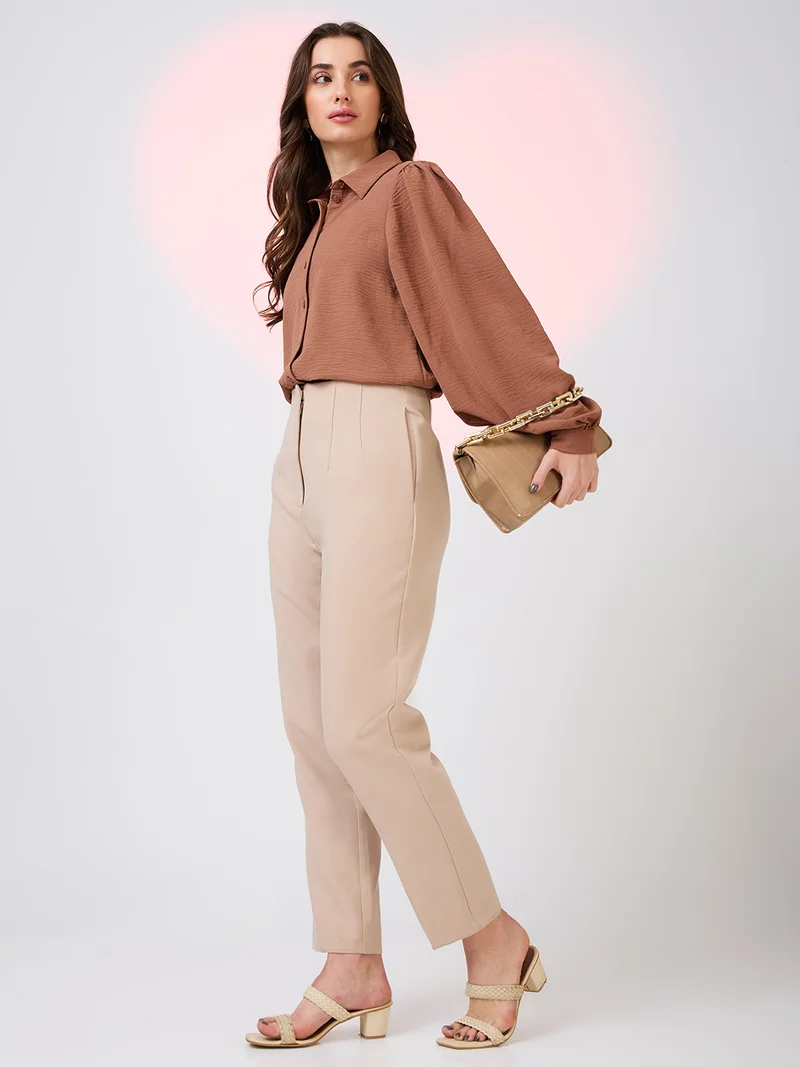 globus Globus Women Collared Neck Cuffed Sleeves Shirt Style Workwear Top