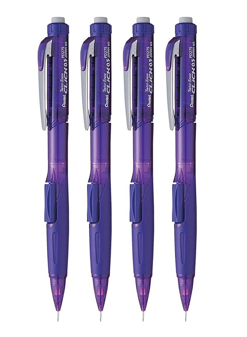 Pentel قلم رصاص ميكانيكي 4 قطع رأس 0.5 مم جسم بنفسجي - Image 1