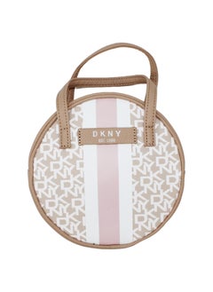 دكني حقيبة مستحضرات التجميل الدائرية الأصلية من DKNY Signature Stripe، حقيبة مكياج للسفر صغيرة، حقيبة تخزين صغيرة خفيفة الوزن لمستحضرات التجميل، حقيبة مكياج صغيرة، حقيبة أدوات الزينة للسفر  - Image 1