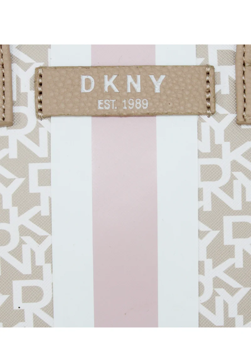 دكني حقيبة مستحضرات التجميل الدائرية الأصلية من DKNY Signature Stripe، حقيبة مكياج للسفر صغيرة، حقيبة تخزين صغيرة خفيفة الوزن لمستحضرات التجميل، حقيبة مكياج صغيرة، حقيبة أدوات الزينة للسفر