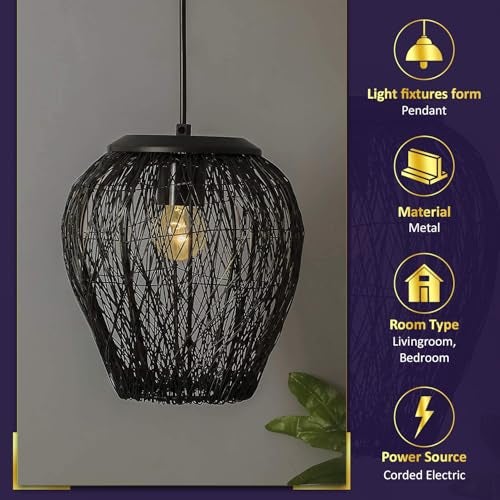 Lexton Wire Mesh Hanging Ceiling Pendant Lamp Light Fixture | Bedroom, Restaurant, Indoor Or Home Decoration (Corded Electric, Black, Pack of 1, Bulb Not Included) - Image 2