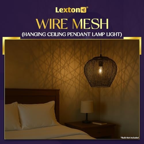 Lexton Wire Mesh Hanging Ceiling Pendant Lamp Light Fixture | Bedroom, Restaurant, Indoor Or Home Decoration (Corded Electric, Black, Pack of 1, Bulb Not Included) - Image 4