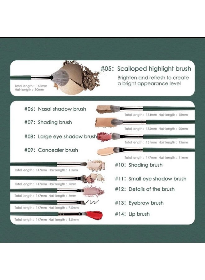 أورا مجموعة فرش الماكياج الاحترافية مجموعة فرش مكياج مكونة من 14 قطعة من فرش الماكياج الفاخرة مجموعة كاملة من فرش التجميل لمزج بودرة الأساس - Image 4