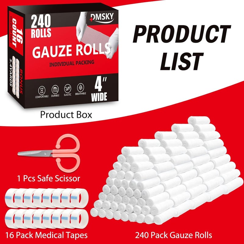 Dmsky 240 Pack Gauze Rolls Bandages 4 in x 41 Yards Individually Wrapped Breathable Rolled Gauze Premium First Aid Supplies  Medical Supplies for Wounds - Image 2